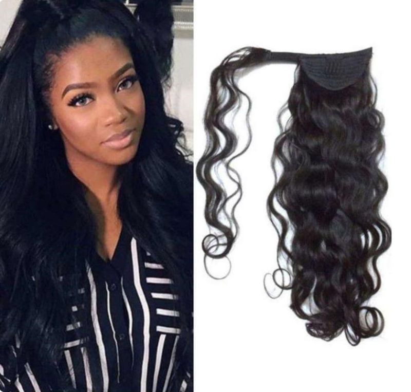 Kbeth Body Wave Ponytail Human Hair Extensions for Black Women 22 Inch 100% Virgin Brazilian Custom Accept Remy Long Ladies Ponytails China Factory Wholesale