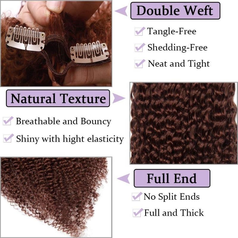 Kbeth Human Hair Extension Kinky Curly Brazilian 8PCS #33 Dark Auburn 100 Virgin Hair Real Thick Double Weft Sexy Remy Clip in Human Hair Extensions