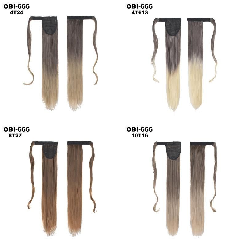 Silky Straight Gradient Color Synthetic Magic Paste Ponytail Hair Extension