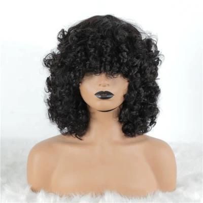 Hot Beauty 12A Grade Funmi Super Double Drawn Pixie Cut Short Wigs with Bangs Human Hair Brazilian Rose Curl Fringe Wig Vendors