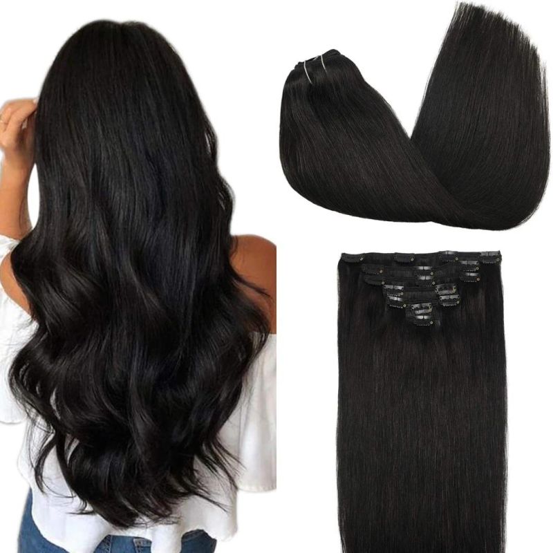 Multi Color Brazilian Human Hair Clip in Extensions Full Head Remy Human Hair Straight Hair Extensions 20 Inches