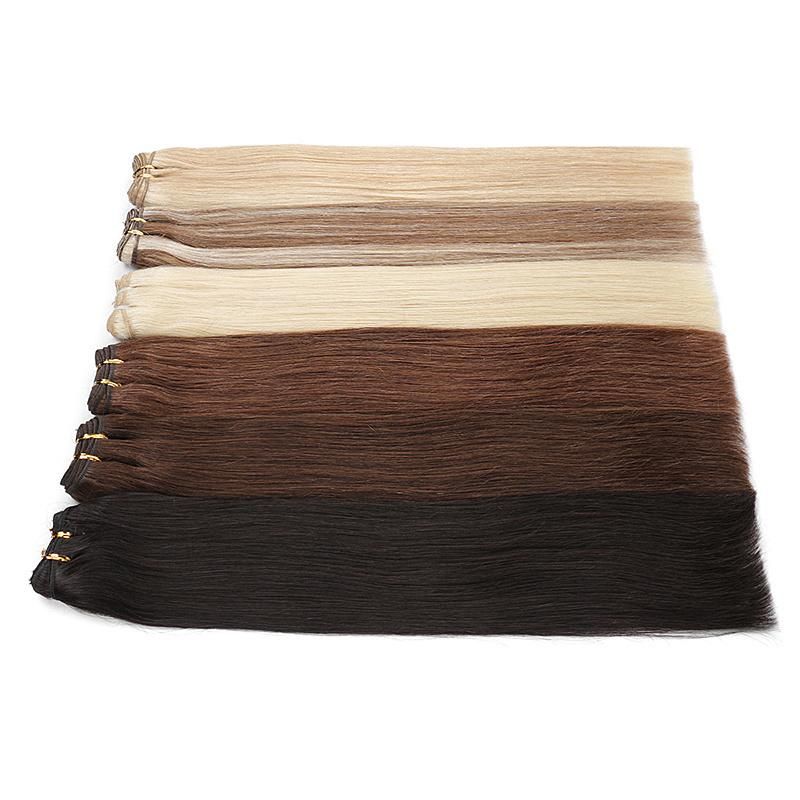 2019 New Design Blonde Human Hair Extensions Double Drawn Remy Russian Hair Weft
