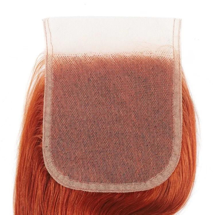 Remy Human Hair 4*4 Lace Closure Body Wave Hair Extension #Ginger