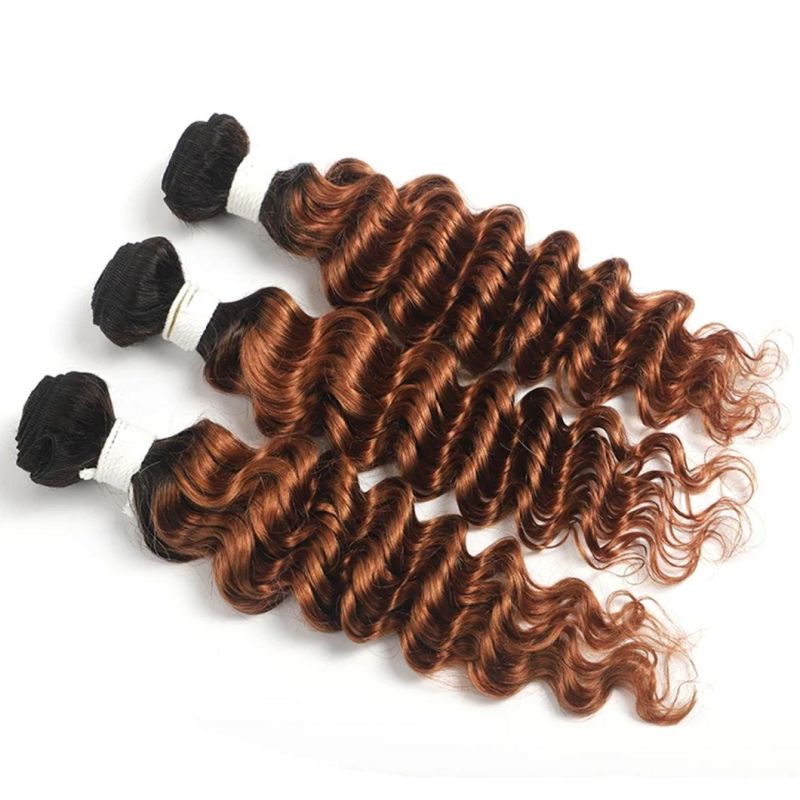 Deep Wave Human Hair Bundles Ombre Brown Blonde Brazilian Hair Weave Bundles Two Tone Non-Remy Hair Extension