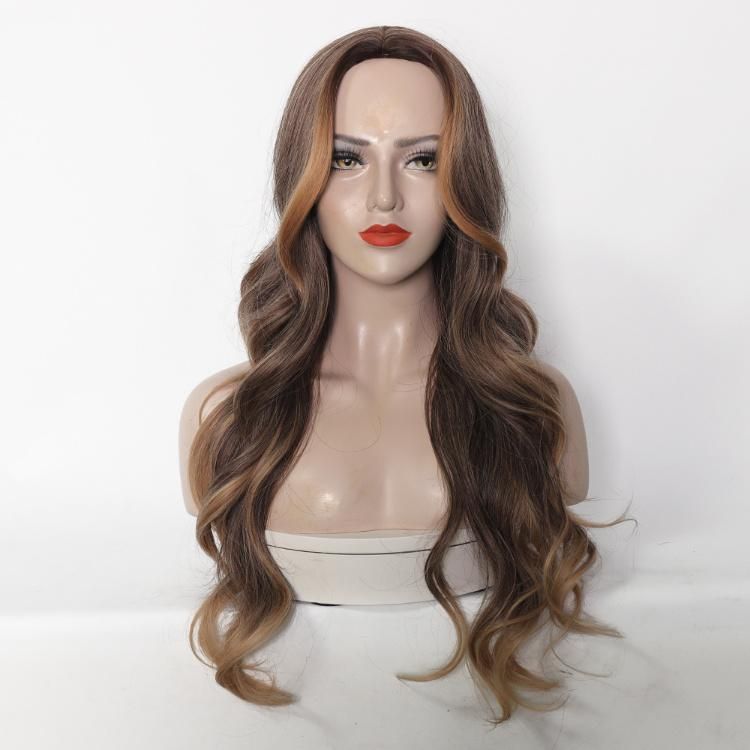 European and American Ombre Blonde Free Part Long Wavy Synthetic Wig