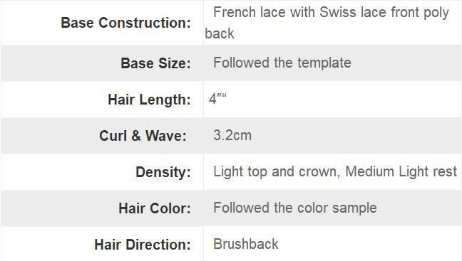Real Human Hair - High Quality Undetecable Men′s Toupee - Swiss and French Lace