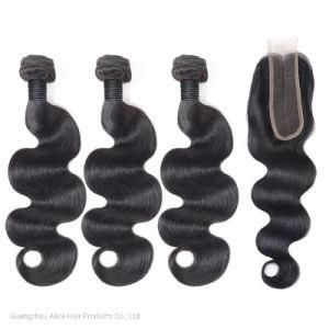 2X6 Straight Natural Human Virgin Hair Weave Bundle with Closure