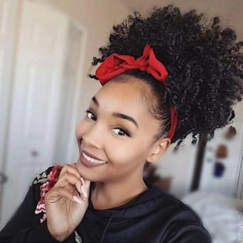 Afro Puff Hair Accessories Synthetic Soft Texture Kinky Curly Hair Bun Chignon Short Drawstring Ponytail Elastic Wrap Around Hair Extension