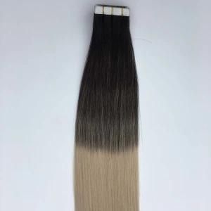 Ombre 1/Grey Straight PU Tape Skin Weft Brazilian Virgin Human Hair Extensions