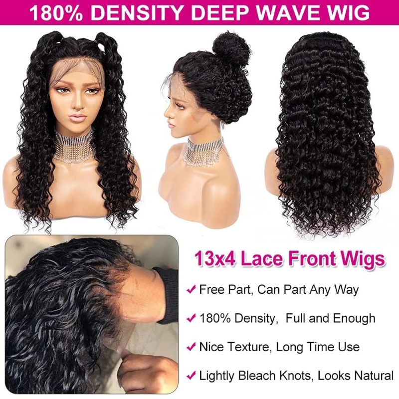Synthetic Hair Wig Lace Front Wigs for Black Women 180% Density Deep Wave Lace Front Wig with Baby Hair Pre Plucked Bleached Knots