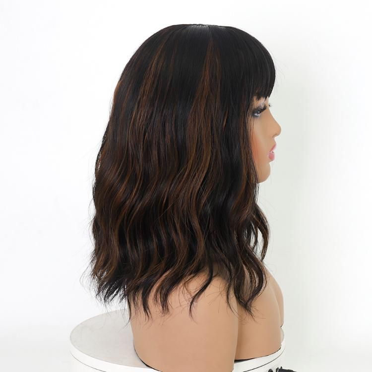 Wavy Wig Shoulder Length Short Bob Wigs with Bangs Synthetic Wig for Women P2/30