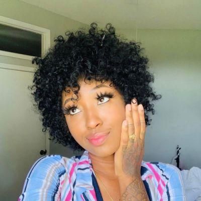 Kbeth Afro Kinky Curly Wig with Bangs Full Machine Made Scalp Top Wig 200 Density Remy Brazilian Short Curly Human Hair Wigs Wholesale