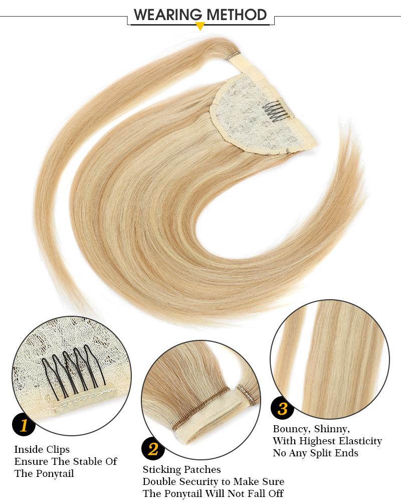 60g 16" 100% Indian Remi Virgin Hair Weave Human Hair Drawstring Ponytail