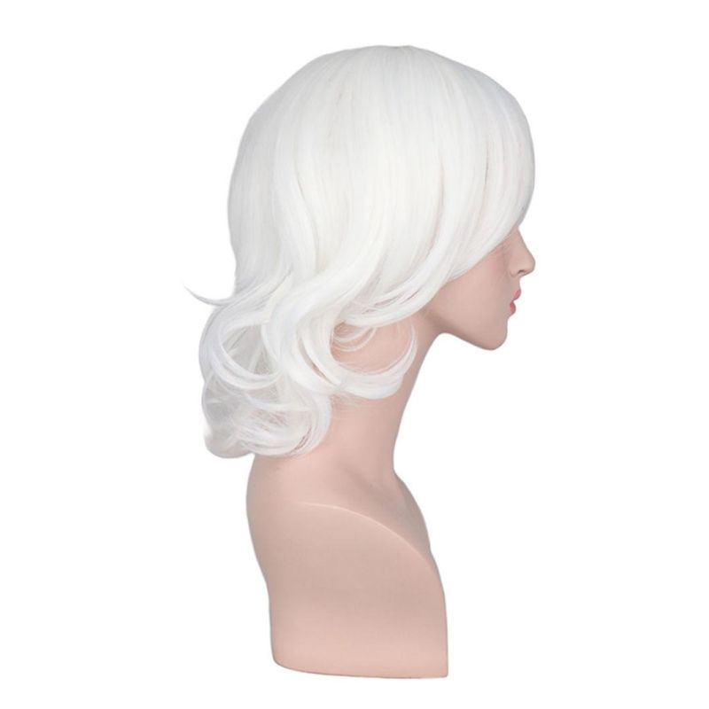 Girls Short Bob Wave Wig Cosplay White Heat Resistance Synthetic Hair Wigs 14 Inches