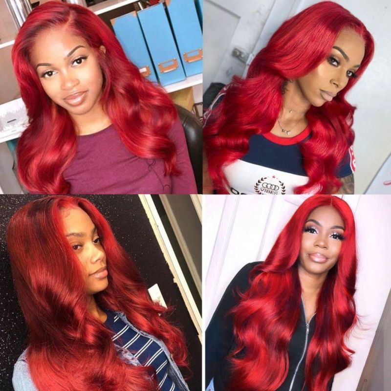Red 13X6 Lace Front Wig Body Wave Virgin Human Hair Wigs 200d