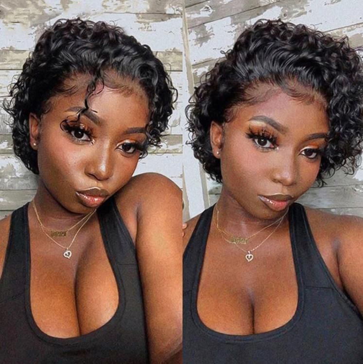 13*1 8 Inches Short Curly Human Hair Pixie Cut Wig Lace Front Human Hair Wigs for Women Natural Black Women Hair Dropshipping Wholesale