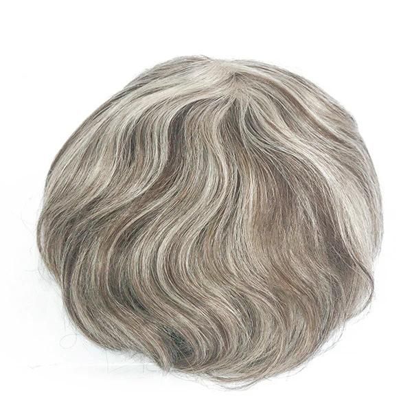 Men′s Natural Human Hair Toupee French Lace with Clear PU Around with Spot Highlight
