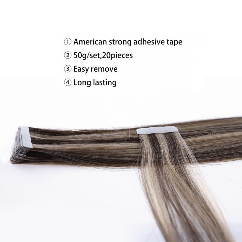 Tape in Skin Weft Adhesive Human Hair Extensions Invisible Non-Remy Straight Blonde Brown Black Hair