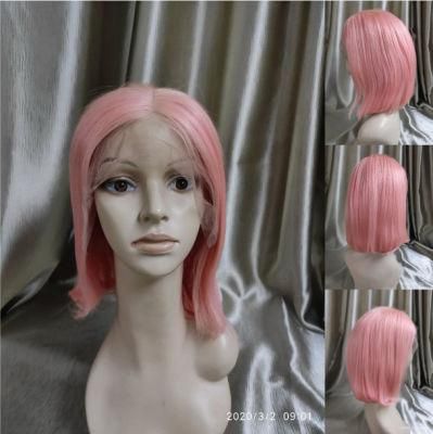 Pink Color Lace Frontal Human Hair Wigs