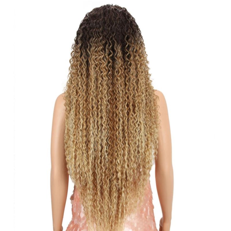 Human Brazilian Hair Lace Front Wig 30 Inch Long Hair Lace Front Wig Kinky Curly Hair Ombre Brown Blond Double Tones Long Hair Wigs for Women