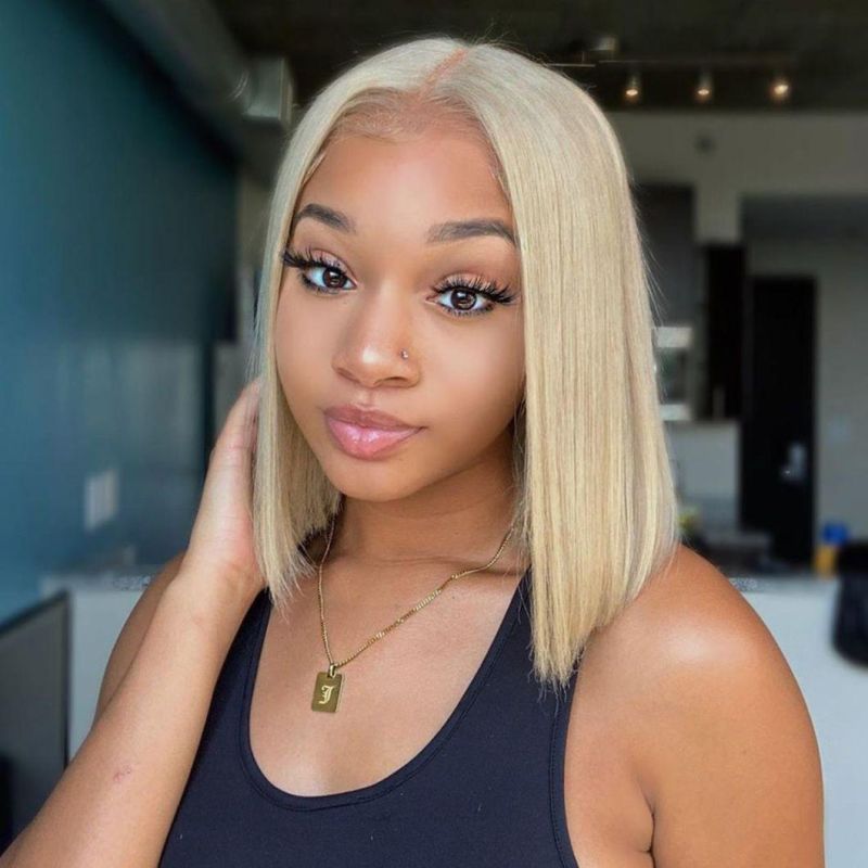 Color 613 Blonde Straight Human Hair 13X6 Lace Front Short Bob Wigs