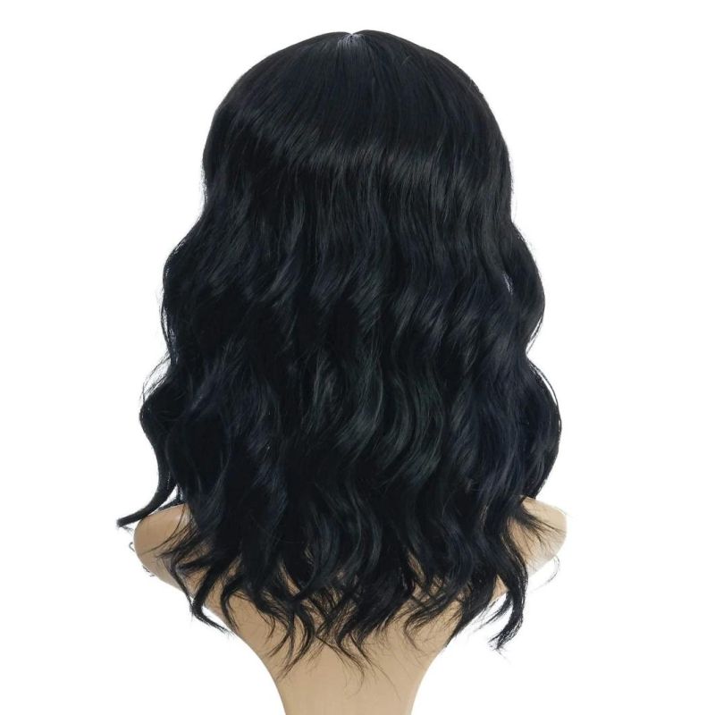 Wavy Wig Shoulder Length Short Bob Wigs with Bangs Curly Wavy Synthetic Wig for Women