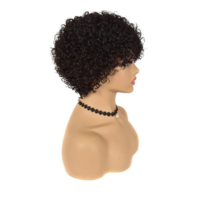 Kbeth No Lace Machine Made Kinky Curly Bob Wig for Ladies Fashion 8 Inch Sexy Remy Human Hair Bouncy Short Cheap Price Wigs From China Factory