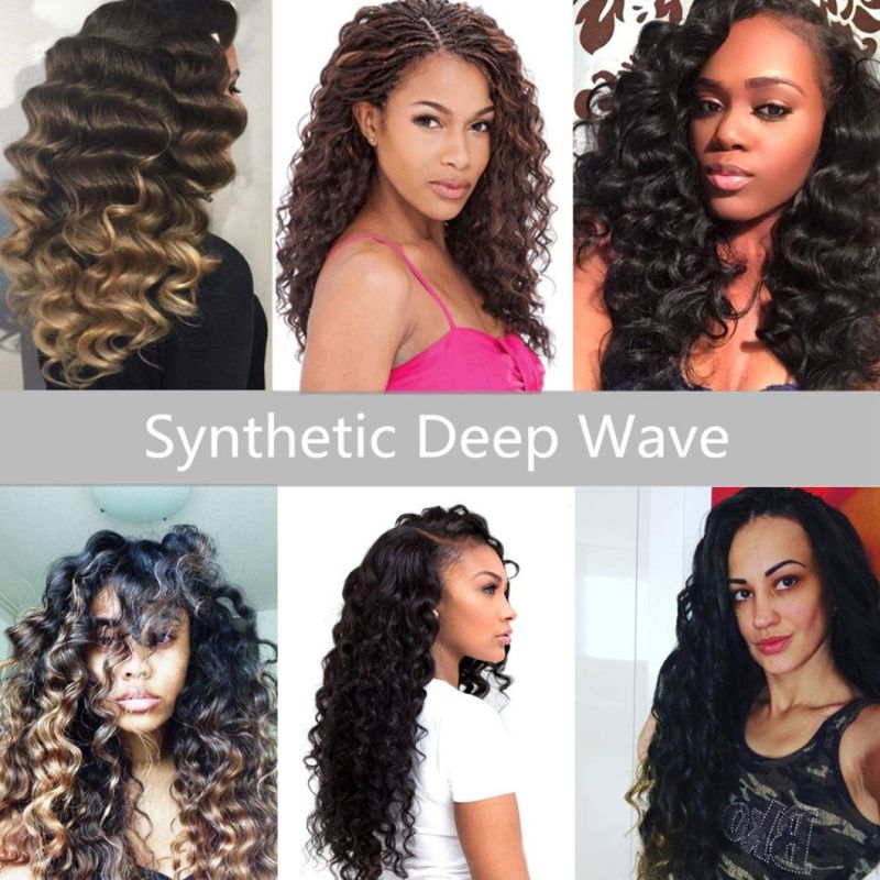 Wholesale Deep Wave Crochet Hair Low temperature Kanekalon Synthetic Hair Extensions Natural Color (7Packs, 1b)