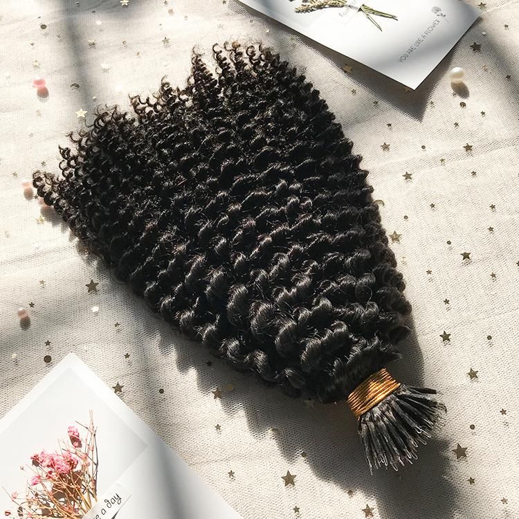 Wholesale 100% Human Hair 3mm Kinky Curly Nano Rings Brazilian Hair Extension