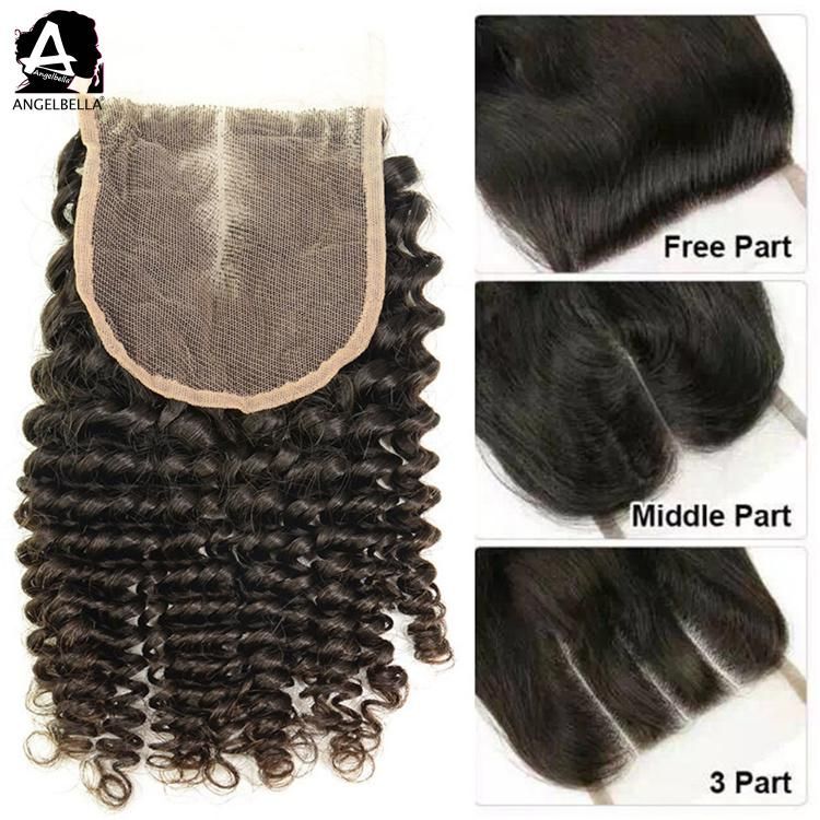 Angelbella Raw Mink Brazilian Lace Closure Middle Part 4*4 Jerry Curl Human Hair Closure with Baby Hair