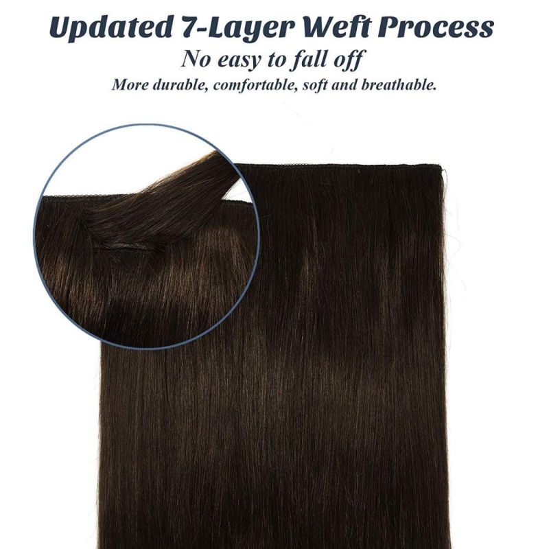 Hair Extensions Human Hair Dark Brown 18 Inch Remy Wire Hair Extensions Hairpiece Straight Natural Hidden Crown with Transparent Fish Line Invisible