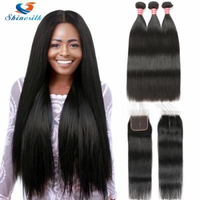 Brazilian Straight Weave Hair Bundles with Closure 3 Bundles Brazilian Hair Weave Bundles with Closure Remy Hair Weft