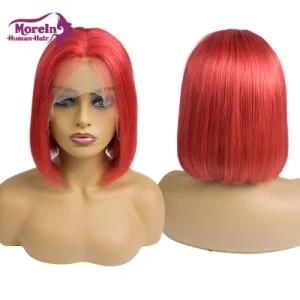 Morein Factory Price Cuticle Aligned Human Hair Bob Red Color Virgin Frontal Lace Wigs for Women