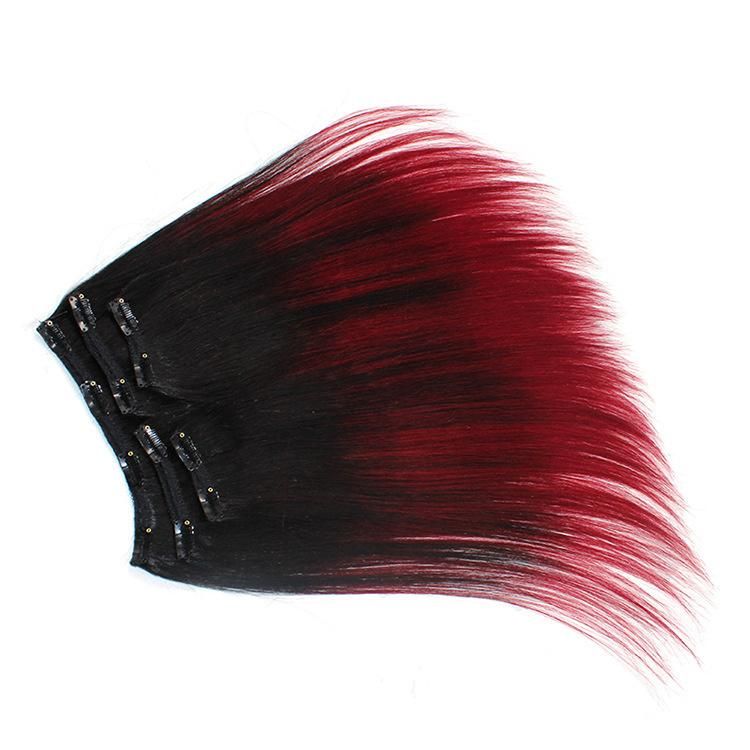 Brazilian Clip Skin Weft Seamless Clip in Human Hair Extensions #T1b/Red