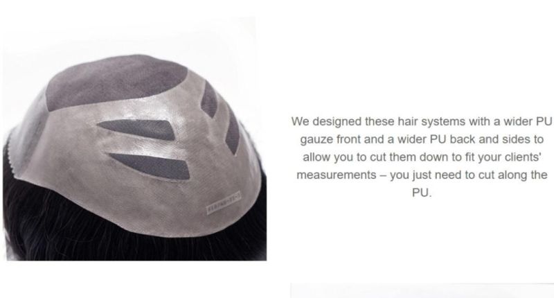 Fine Mono with PU Coating Back Sides PU Gauze Front Stock Men′s Toupee