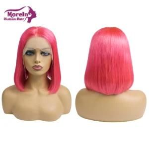 Wholesale Short Bob Style Virgin Human Hair Wig Lace Frontal Wigs Rose Red Bob Cut