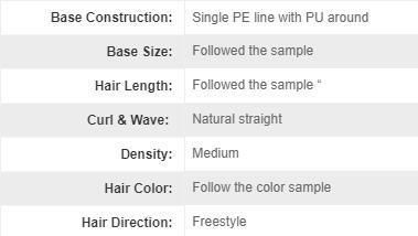 Single PE Line 3cmx3cm Integration Natural Human Hair Toupee