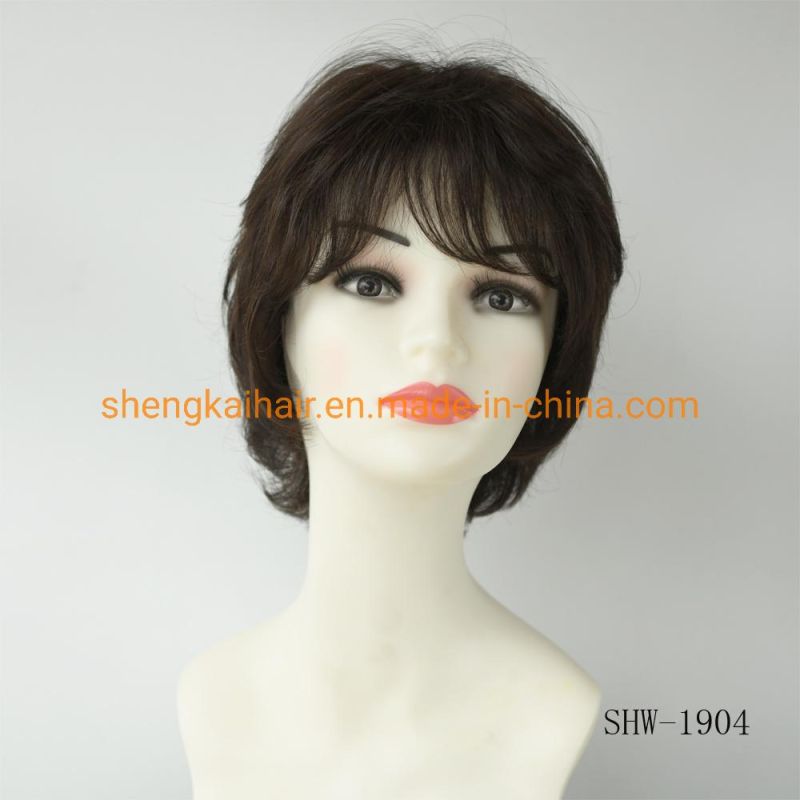 Wholesale Good Quality Handtied Human Hair Synthetic Hair Wigs for Women with Thinning Hair 543