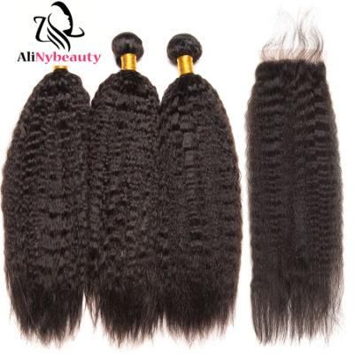 Brazilian Hair Weave 3 Bundles with Closure Kinky Straight Human Hair