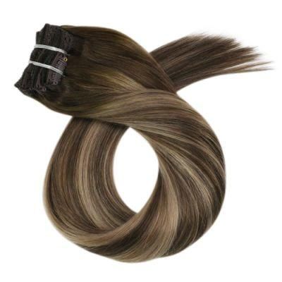 Clip in Hair Extensions 10-24 Inch Machine Remy Human Hair Brazilian Doule Weft Full Head Set Straight 7PCS 100g (10Inch Color 4-27-24)