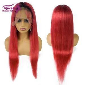 Ombre Dark Rooted 1b Red Full Lace Hair Wigs High Density Long Straight Brazilian Human Hair