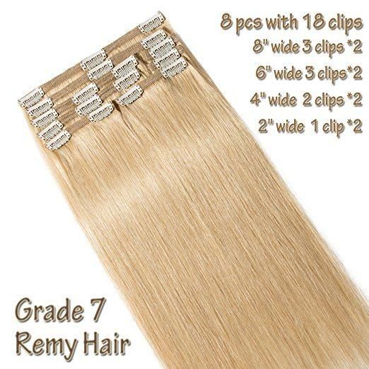 Double Weft Human Hair Extensions 8pieces 20clips for Full Head Set Clip in Human Hair (AV-CH160-20-613)