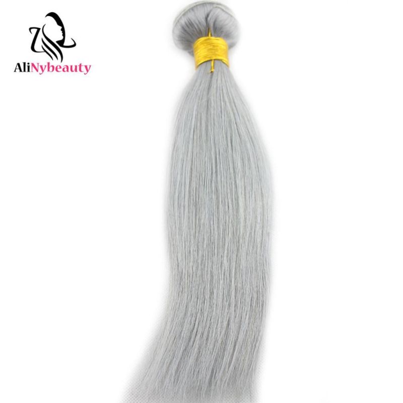 Alinybeauty Brazilian Natural Straight Hair Extensions Grey Human Hair