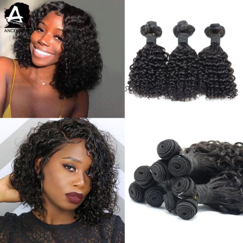 Angelbella Hotsales Popular Design Curly Hair Weft 1b# Remy Human Hair Bundle for Women