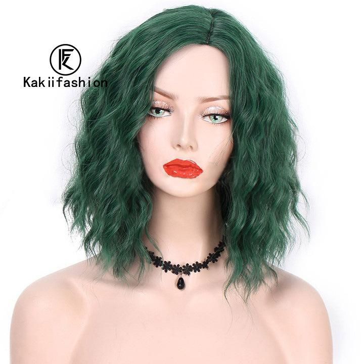 14 Inch Green Color Wavy Short Bob Wig Human Hair Wigs for Black Women Non-Remy Hair