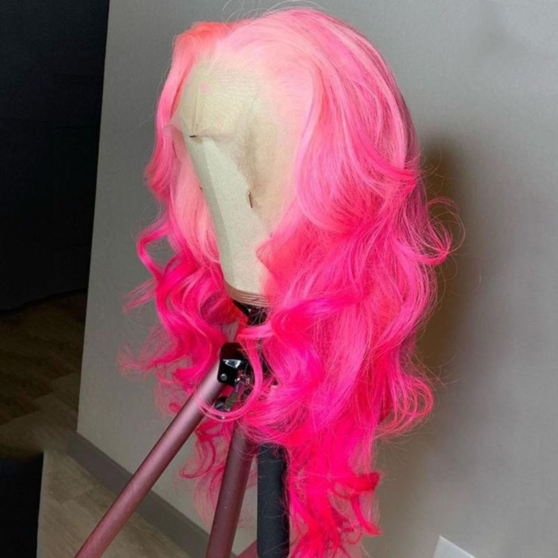 Pre Plucked HD Transparent Ombre 613 Blonde Pink Colored Body Wave Human Hair Wigs Full Frontal Wig for Women High Density 24 Inches
