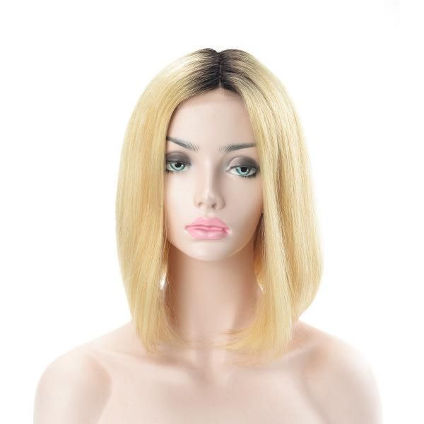 Straight Blond Bob Style Lace and Machine Weft Base Stock Women’ S Hairpiece