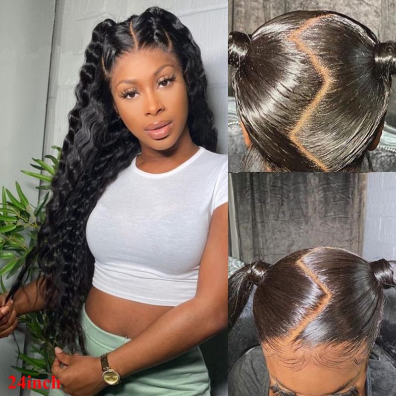 22inch Brazilian Loose Deep Wave Wig Curly 360 Lace Frontal Preplucked with Baby Hair Remy Wig