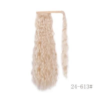 24inch Ombre Blond Wrap Synthetic Ponytail Hair Extensions Long Clip in Hair Extension with Hairpins
