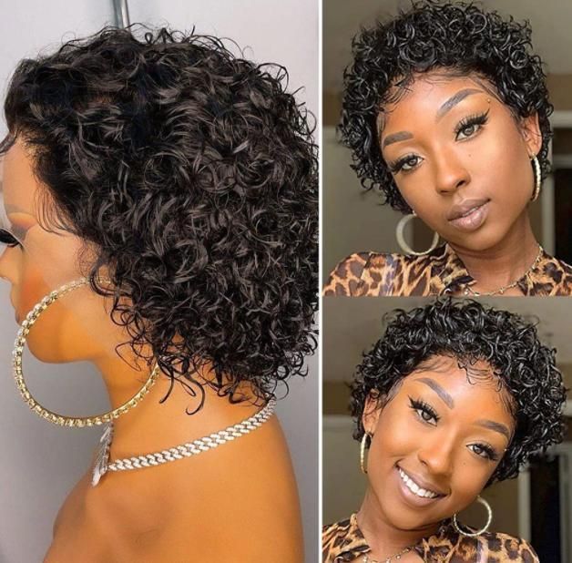 13*1 8 Inches Short Curly Human Hair Pixie Cut Wig Lace Front Human Hair Wigs for Women Natural Black Women Hair Dropshipping Wholesale